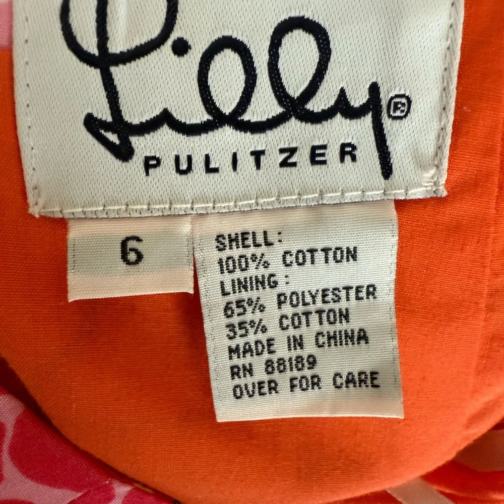 Lilly Pulitzer Strapless Pink and Orange Butterfly Tie Back Dress Size 6 - Picture 5 of 6